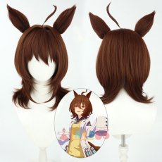 画像1: ウマ娘 プリティーダービー アグネスタキオン コスプレウィッグ 耳付き ネット付き 耐熱 cosplay (1)