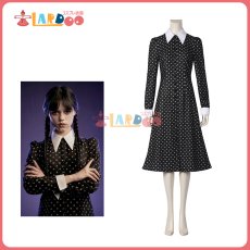 画像1: アダムス・ファミリー The Addams Family ウェンズデー・アダムス Wednesday Addams コスプレ衣装  コスチューム cosplay (1)