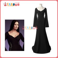 画像1: アダムス・ファミリー The Addams Family モーティシア・アダムス-Morticia Addams コスプレ衣装  コスチューム cosplay (1)