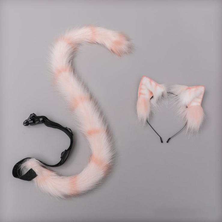 画像1: 付け猫耳猫尻尾セット コスプレ道具 トラ柄シリーズ  (1)